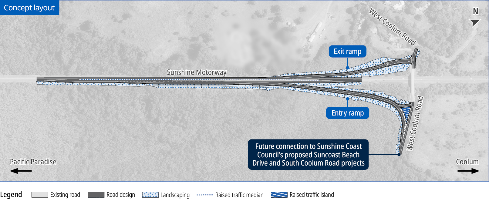 Sunshine Motorway West Coolum Road interchange - south-facing ramps