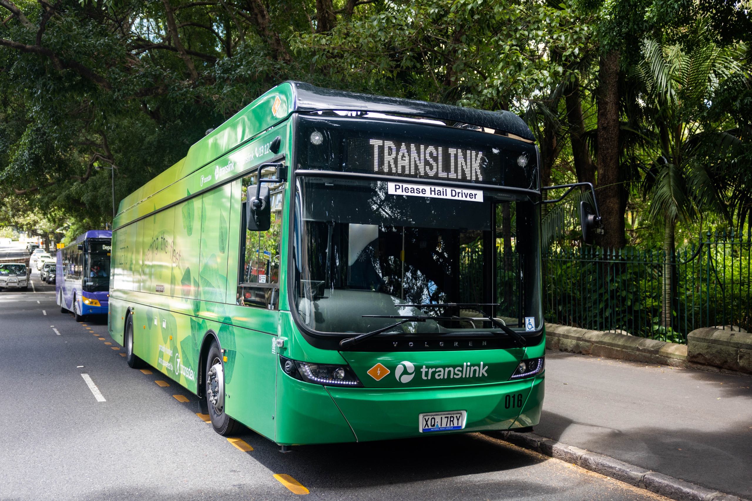A Translink green coloured bus on road