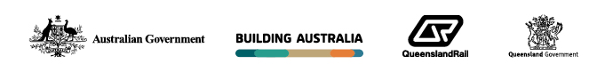 Australian Government coat of arms, Queensland Rail logo and Queensland Government coat of arms
