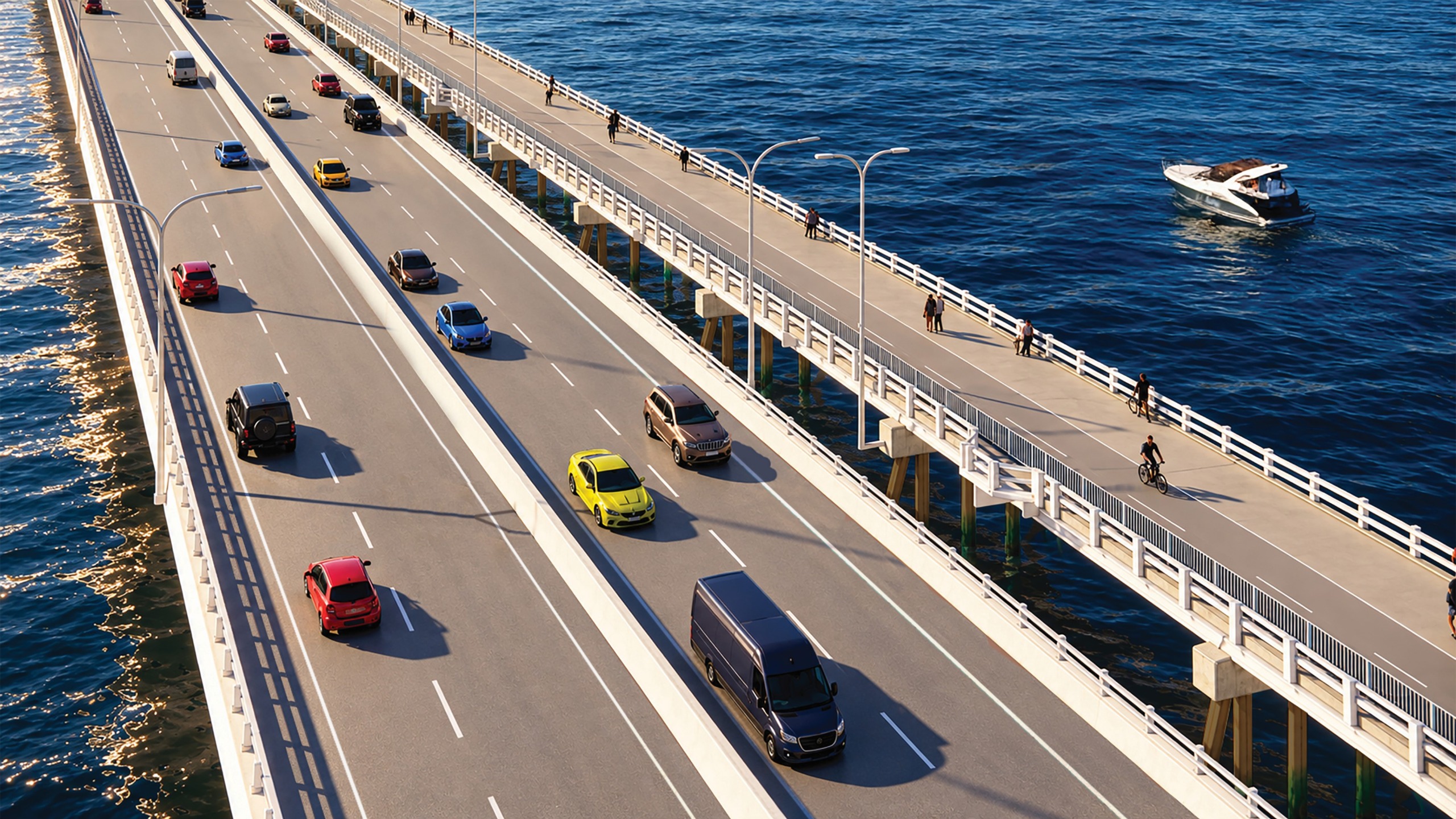 Artist impression of the new four-lane traffic bridge and the dedicated active transport connection.
