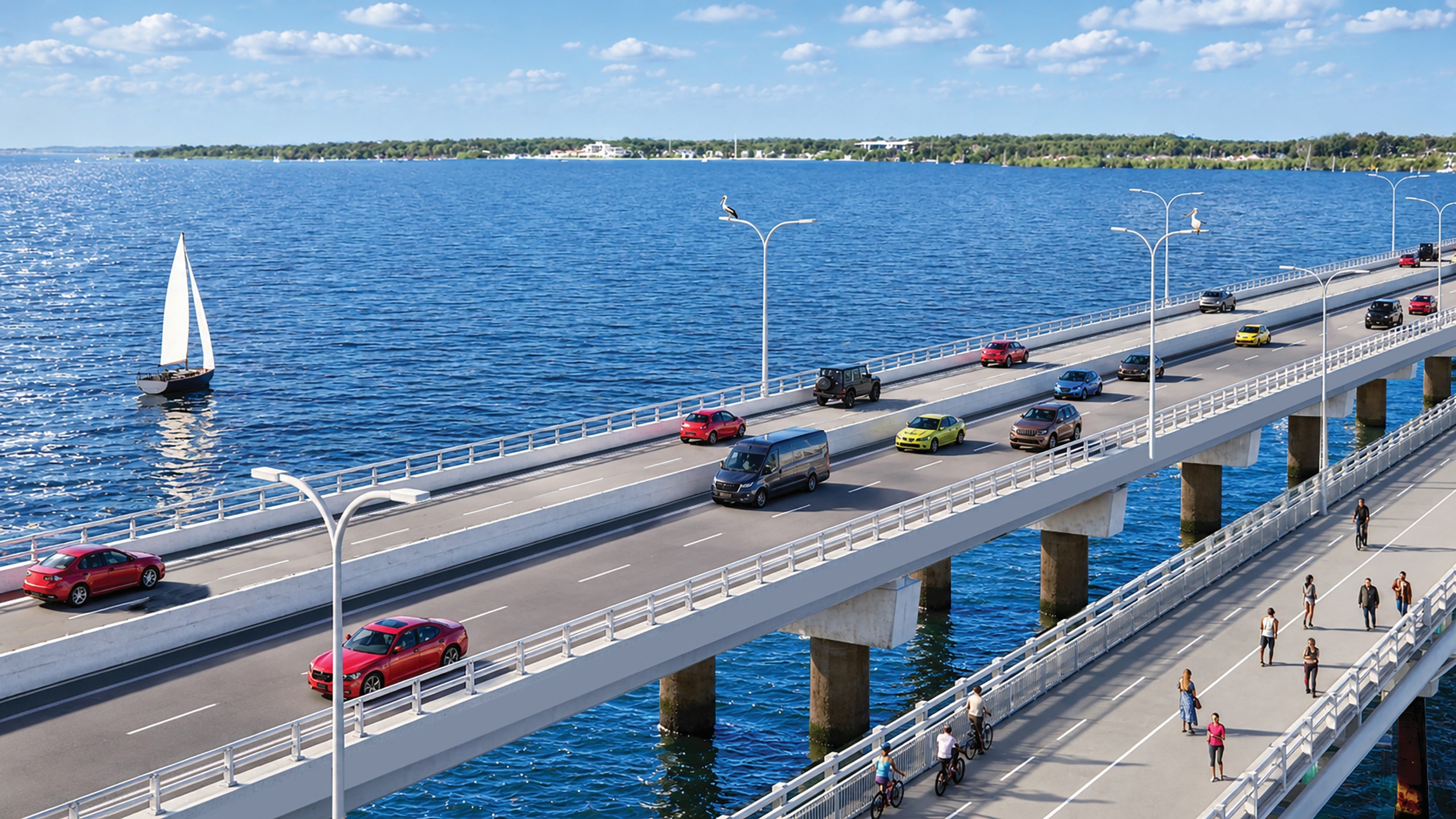 Artist impression of the new four-lane traffic bridge and the dedicated active transport connection.